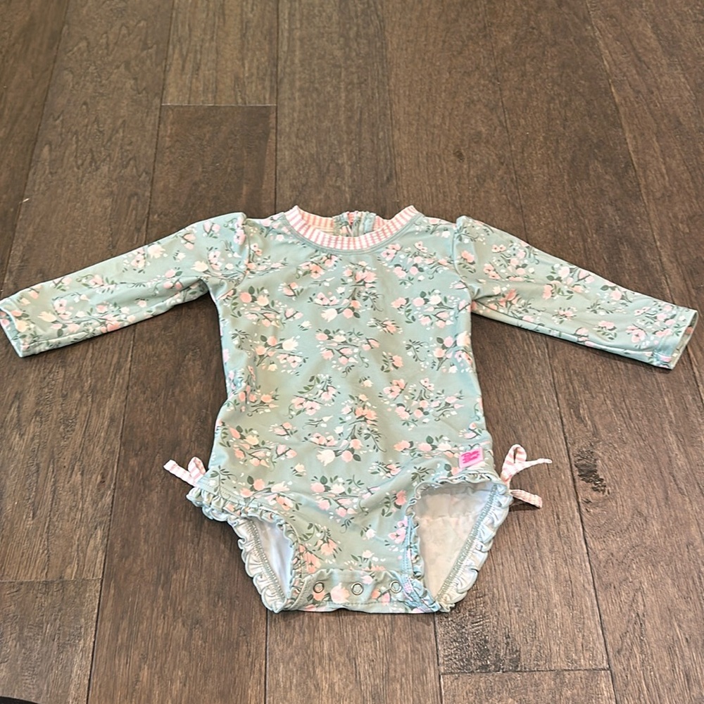 Ruffle Butts One Piece Mint Green with Floral Pattern Bathing Suit